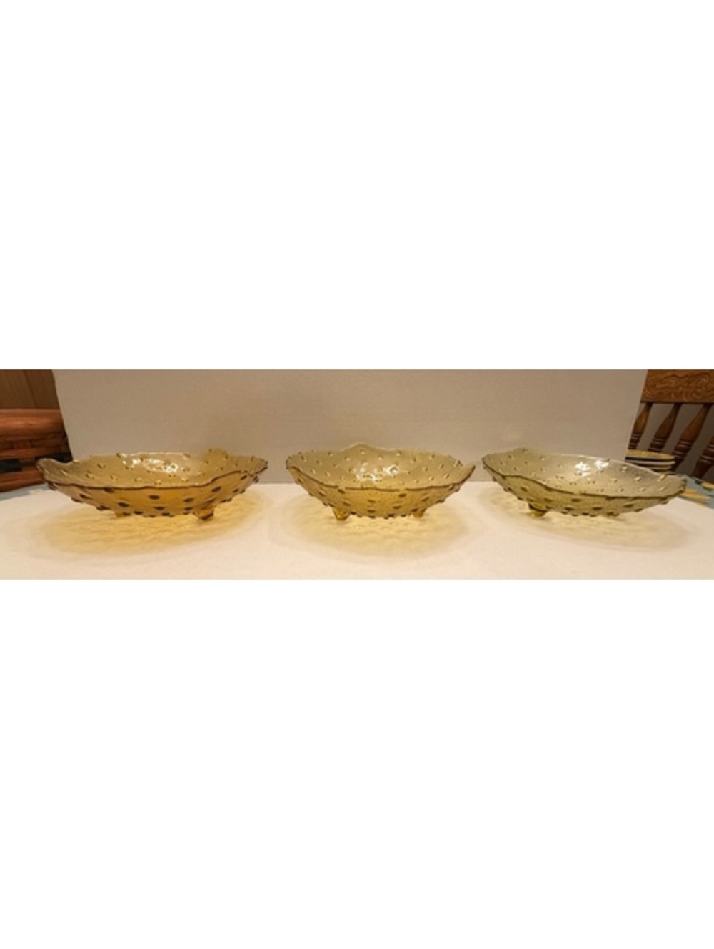 Vintage 1960s Spanish Style Amber Pin Dot Hobnail Footed Glass Bowls